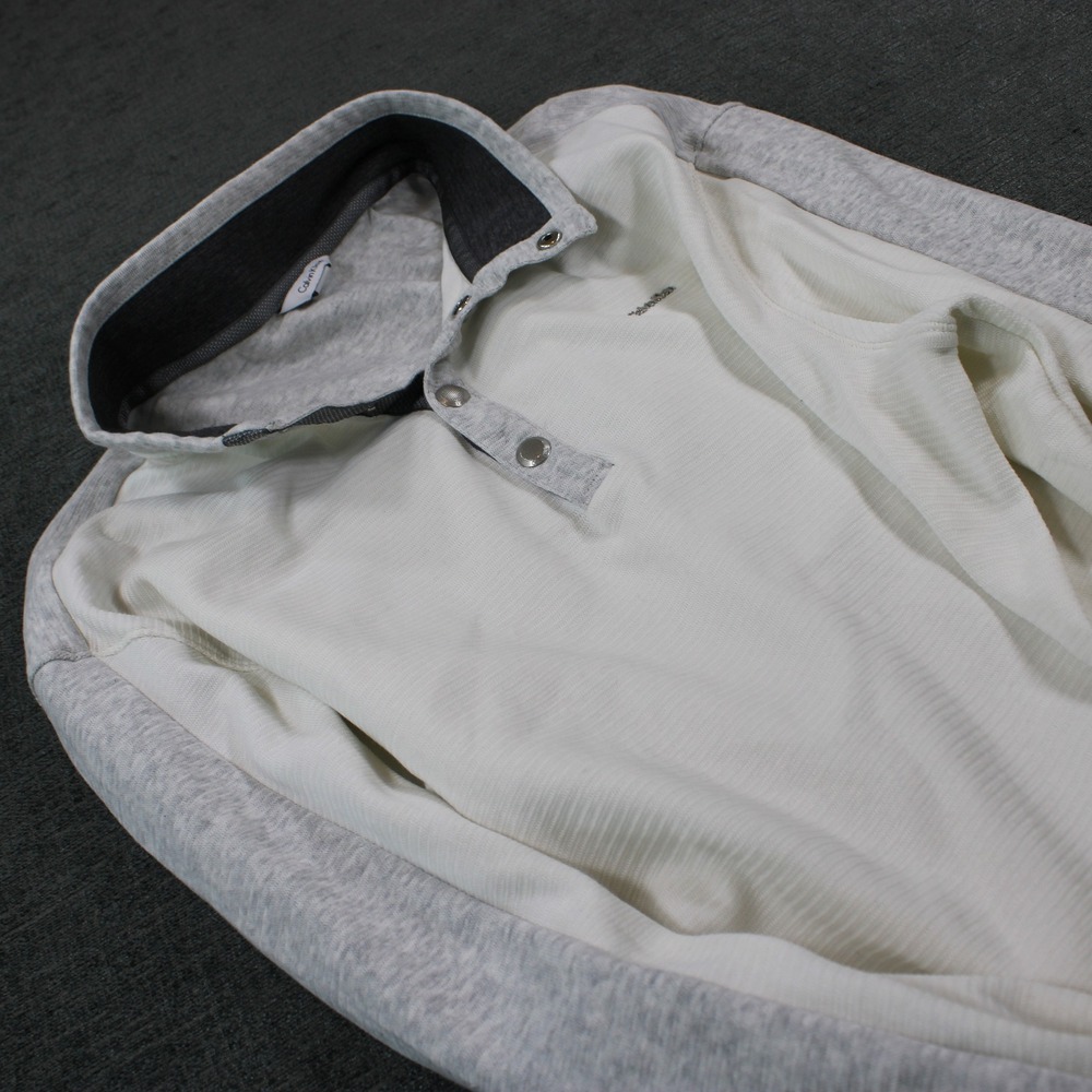 Calvin Klein Mens Ribbed Henley Shirt White Gray Colorblock Mock Neck Large